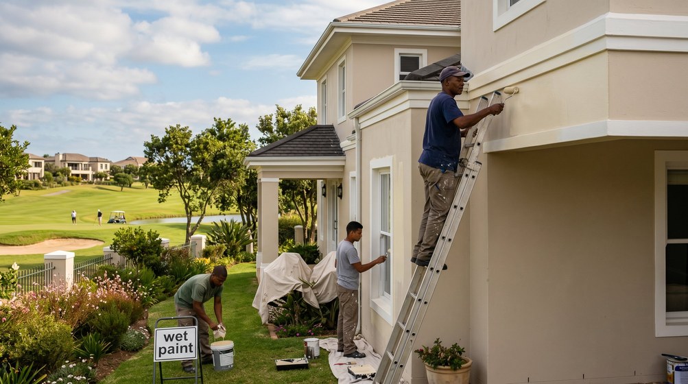 Professional estate painters painting a luxury golf estate home in Plumstead
